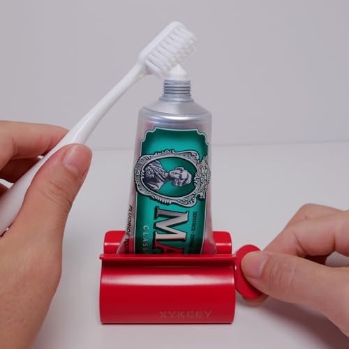 XYKEEY Toothpaste Tube Squeezer - Set of 2 Toothpaste Squeezer Rollers, Metal Toothpaste Tube Wringer Seat Holder Stand (Red) - color: Red