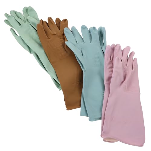 Reusable Non-slip Latex Dishwashing Gloves 4-pair Set Waterproof Heavy Duty Cleaning Gloves for Kitchen, Household, Laundry and Bathroom Use, Size M,