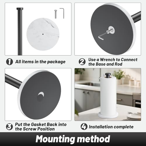 VEHHE Marble Paper Towel Holder for Kitchen Countertop, Standing Paper Towel Stand with Weighted Base & EVA Non-Slip Pad, for Bathroom or Kitchen (Black) - color: Marble Base | Black