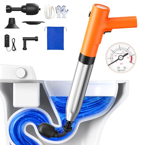 Electric Toilet Plungers for Bathroom,4 in 1 Toilet Unclogger,Auto-Inflation Toilet Plunger Clog Remover Get Instant Result,High Pressure Toilet Plunger Heavy Duty for Washbasin,Sinks,Floors Drain - color: Orange