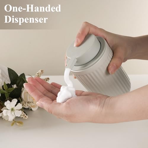 BosilunLife Foaming Soap Dispenser Set - Grey Ceramic Foam Hand Soap Dispenser 12oz with Rust Proof Pump, Easy Pressing, Refillable for Kitchen, Bathroom - 2 Pack - color: Grey-foam Pump