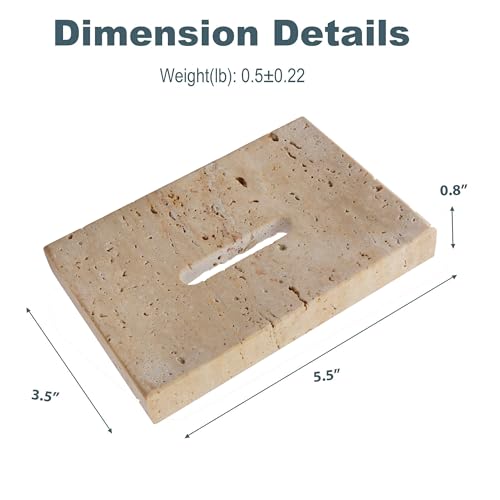 Natural Travertine Marble Soap Dish - Beige Brown Stone Soap Holder for Shower, Bathroom, Kitchen Sink Sponge & Jewelry Ring Tray