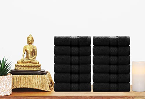 COTTON CRAFT Ultra Soft 12 Pack Wash & Face Cloths 12x12 - Highly Absorbent Bathroom Shower Kitchen Utility Towels - Use Everyday - Easy Care Machine Wash - Premium Ringspun Cotton 580 GSM - Black - color: Black, size: 12 Pack Wash Cloths