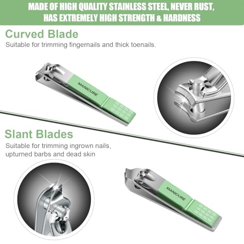 Manicure Set Professional Nail Clippers Pedicure Kit, 16 pcs Stainless Steel Nail Care Tools Grooming Kit with Luxurious Travel Leather Case for Thick Nails Men Women Gift (Green) - color: Green