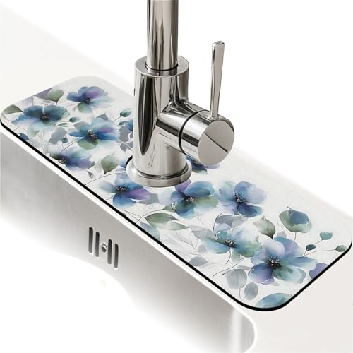 Faucet Fast Absorbent Pad - Blooming Blue Flower , Suitable For Kitchen, Bathroom, Island And Other Scenes - color: Blooming blue flower