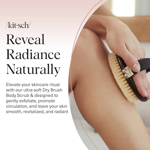 Kitsch Dry Brushing Body Brush for Lymphatic Drainage- Soft Bristles Shower Brush - Dry Brush to Remove Dry Skin and Improves Blood Circulation, Body Scrubber for Glowing Skin, Sauna Accessories