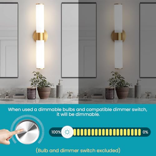 Gold Bathroom Light Fixtures, Vanity Lights for Mirror with Milk Glass Shade, 20 Inch Up and Down Wall Sconces for Bathroom Bedroom Living Room Hallway - Bulb Not Included - color: Gold-C