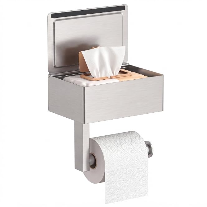 FORIOUS Toilet Paper Holder with Shelf, Sanitary Napkin Receptacle Tampon Holder, Wall Mount Toilet Paper Holder with Storage, Flushable Wipes Dispenser Fits for Bathroom Commercial, 6.5" L | Brushed Nickel 1 Pack - color: Stainless Steel, size: 1 Pack-6.