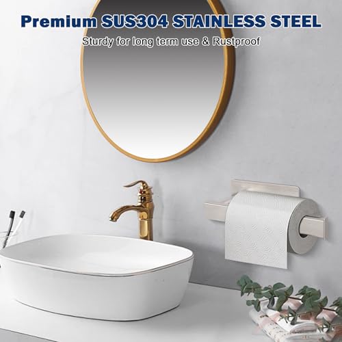 NearMoon Toilet Paper Holder Self Adhesive, Premium Thick SUS304 Stainless Steel Square Rustproof Toilet Roll Holder no Drilling for Bathroom, Kitchen, Washroom (Brushed Nickel) - color: Brushed Nickel