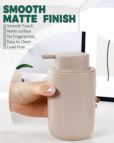 BosilunLife Foam Soap Dispenser - Ceramic Foaming Hand Wash Dispenser for Bathroom Modern Farmhouse Small Soap Dispenser Lotion Hand Pump Dispenser for Kitchen Sink (Khaki, Foam Pump) - color: Khaki-foam Pump