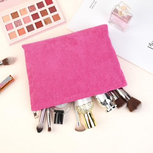 SOIDRAM 2 Pcs Corduroy Makeup Bag Large Cosmetic Bag Toiletry Bag Makeup Pouch Travel Bag Organizer Cute Makeup Brushes Aesthetic Accessories Storage Bag for Women Rose Red - color: Corduroy Rose red