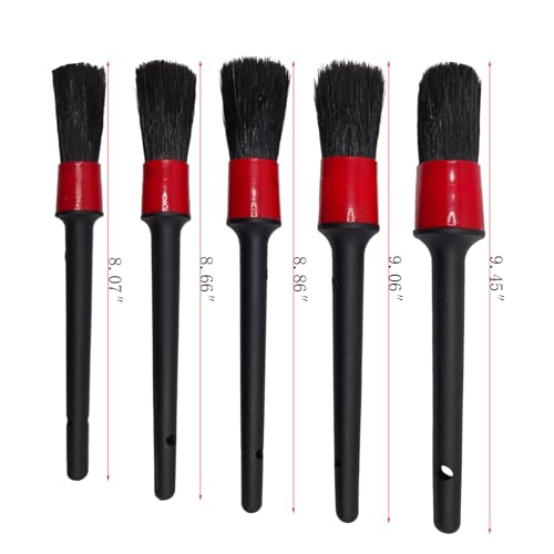 Car Detailing Brush Set of 5 - Boar Bristle, Car Cleaning Brush, Wheel Cleaner Brush, Car Dust Brush, Car Interior Leather Seat and Vent Brush, Parts Cleaner Brush