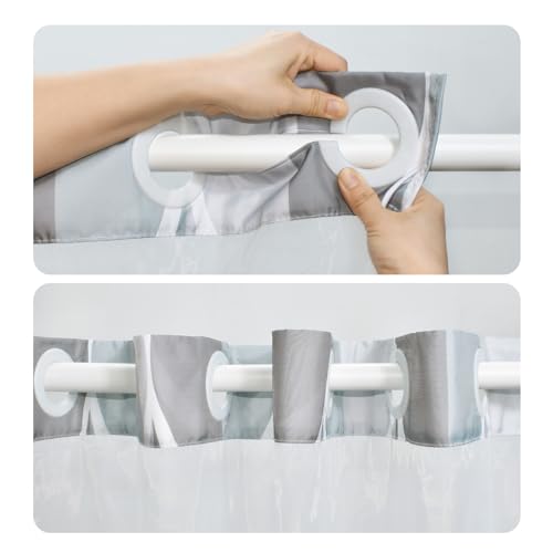 Yiatn No Hook Grey Stall Size Shower Curtain with Snap in Fabric Liner Set - Hotel Style with See Through Mesh Top Window, Modern Geometric Waterdrop Design,Waterproof and Washable, 54x80 INCH - color: A. Grey, size: 54"W x 80"L (Pack of 1)