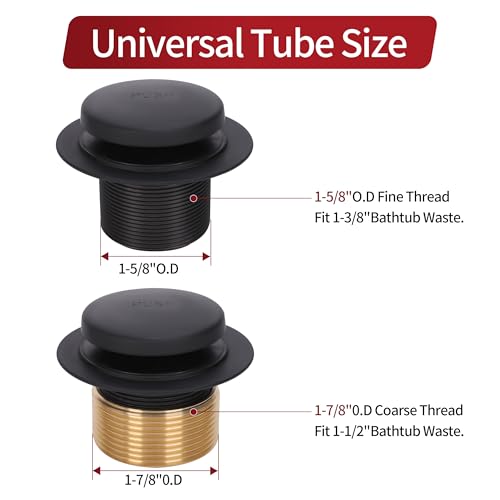PRIMSOPH Tip-Toe Tub Drain Trim Kit with Two Hole Overflow Faceplate Conversion Kit Assembly Universal Fine Coarse Thread Replacement Matte Black - color: Matte Black, style: Two Hole