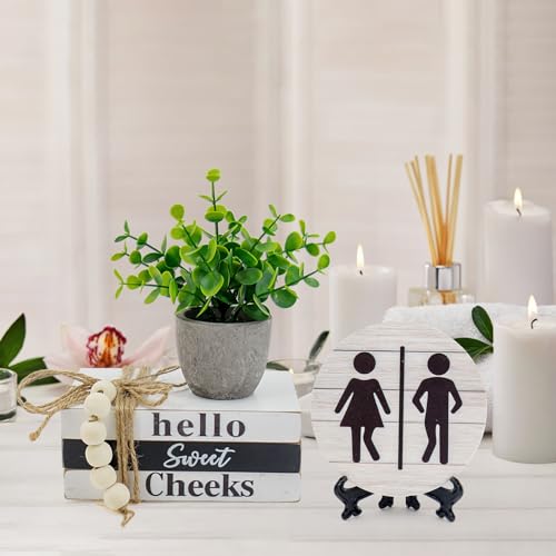 Bathroom Shelf Decor Signs, Book Stack and 3D Round Signs With Fake Plants, Funny Hello Sweet Cheeks Wooden Rustic Decor for Restroom Shelf Thanksgiving Christmas Gift (Sweet Cheeks) - color: Sweet Cheeks