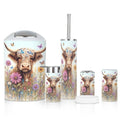 6 Piece Bathroom Accessories Set Highland Cow Rustic Farmhouse Animal Nature Flower Landscape Abstract Trash can Toilet Brush Holder Toothbrush Holder Toothbrush Cup Soap Dispenser Soap Dish Boho