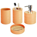 4 PCS Yellow Bathroom Accessories Set, Includes a Soap Dispenser, Toothbrush Holder, Soap Dish and Mouthwash Cup, Plastics & Bamboo Bathroom Set, Bohemian Style Bathroom Sink Set - color: Yellow, size: 4 PCS