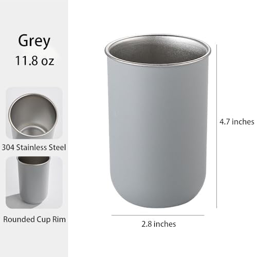Drinking Tumblers, 11 Ounce Stainless Steel Drinking Cups, Reusable Steel and Durable Cups for Toothbrush Holder (White or Grey) (Grey) - color: Grey