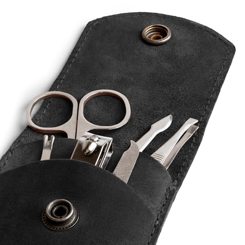 Hide & Drink, Double Nail Clipper Case, Beauty & Personal Care, Commuter and Nomad, Grooming Case, Home & Travel Essentials, Manicure Kit Storage, Full Grain Leather, Handmade (Charcoal Black) - color: Charcoal Black