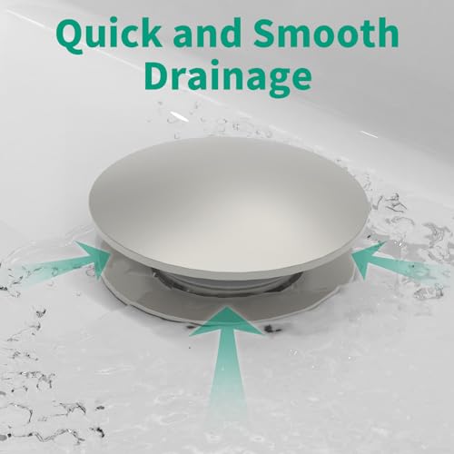 Bathroom Pop up Drain Without Overflow, Anti-Clogging Vessel Sink Drain Strainer, Pop Up Drain with Detachable Basket, Hair Catcher Bathroom Sink Drain Stopper(Brushed Nickel, No Overflow) - color: Brushed Nickel, size: No Overflow