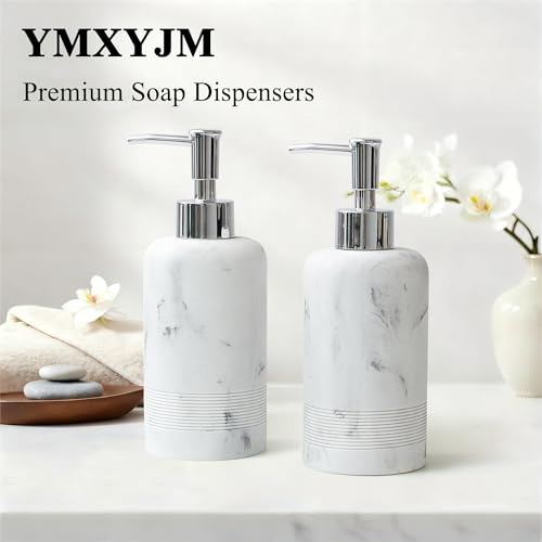YMXYJM 2pcs/Set Hand Soap Dispenser Sets - 10.8oz Refillable Resin Liquid Soap Dispensers with Rust-Proof Pump for Bathroom Countertop or Kitchen, Marble White - color: Marble White