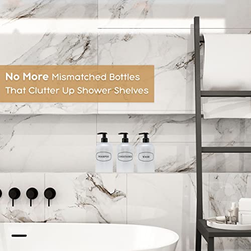 16 oz Plastic Shampoo Conditioner Wash Dispensers (Frosted) | pump bottles, lotion pumps, high-viscosity, clear matte finish, shower containers - color: Clear/White/Black