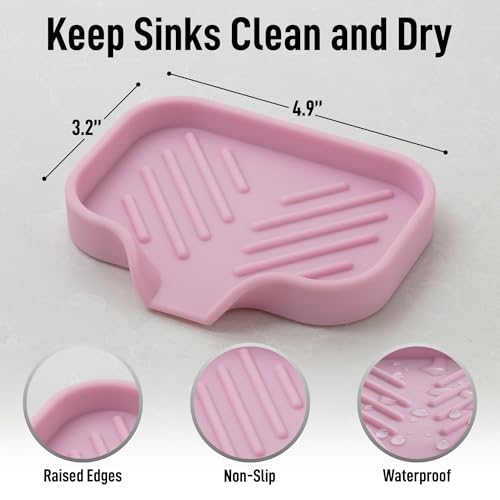 Zulay Kitchen Small Silicone Sponge Holder (4.9x3.3”) – Space-Saving Sink Organizer Tray for Sponge, Soap, Brush & More – Compact Non-Slip Dish for Kitchen & Bathroom (Pink) - color: Pink (Small), size: Small (4.9x3.3)
