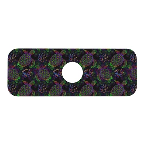Sea Turtle Psychedelic Mandala Boho Colors 15" X 5.5" Kitchen Sink Splash Guard Faucet Faucet Guard Draining Mat Sink Splash Guard Faucet Kitchen Bathroom - color: Sea Turtle Psychedelic Mandala Boho Colors