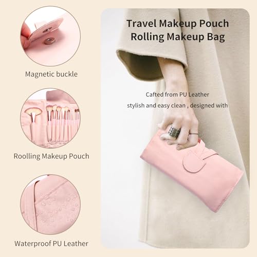 Makeup Brushes, Quality Make Up Brushes 28Pcs Makeup Brushes Set Professional & Beginner Make-up Sets & Case, Brushes & Sponges,Travel-Friendly Roll-up Beauty Gift Sets for Women, PINK - color: Pink