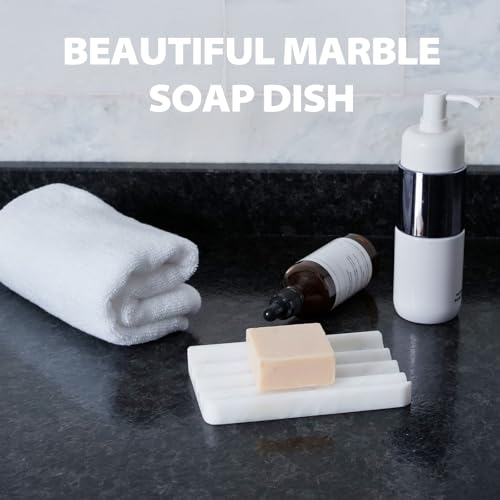 Soap Dish, Marble Soap Holder for Shower, Bar Soap Holder with Water Ripple Design, Easy Cleaning Soap Saver for Kitchen Sink，Bathroom, Executive African Natural Stone Soap Tray(Namib Bianco) - color: Namib Bianco