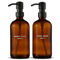 MaisoNovo Soap Dispenser 2-Piece Set | 16.9oz Amber Bottles with Black Plastic Pumps - color: Amber/Black