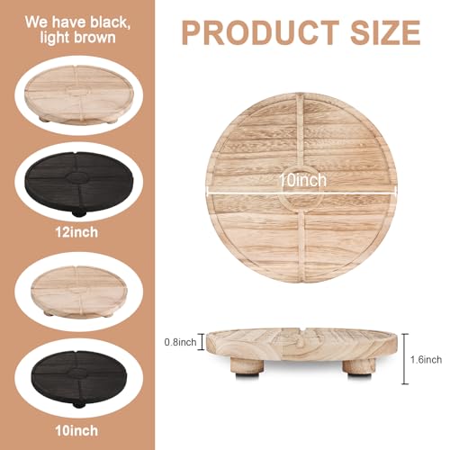 10'' Round Wooden Tray Pedestal Stand, Farmhouse Bathroom Decor Riser for Soap Dispenser, Perfume, Candle, 10'', Light Brown - color: 10''-light Brown