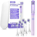 Metal Electric Toothbrush with UV Mode, Vibration and Oscillation Electric Toothbrush for Adults, 6 Brush Heads & Travel Case & Dust Cover, 5 Modes & Built in Timer, One Charge Last 120 Day（Rose） - color: Rose