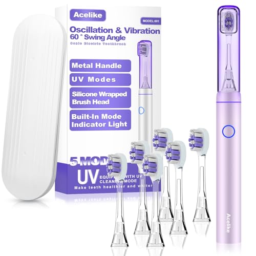 Metal Electric Toothbrush with UV Mode, Vibration and Oscillation Electric Toothbrush for Adults, 6 Brush Heads & Travel Case & Dust Cover, 5 Modes & Built in Timer, One Charge Last 120 Day（Rose） - color: Rose