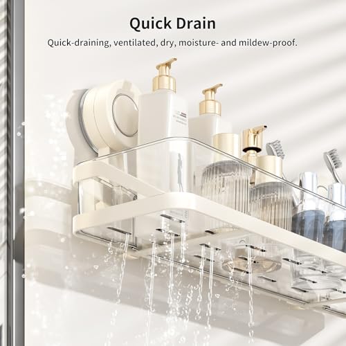 Shower Caddy Suction Cup, Removable Bathroom Organizer Shelf for Shower Storage, No Drilling Clear Square Shower Shelves, Large Capacity & Reusable, Home & Kitchen (White-40cm) - color: White-40cm
