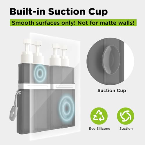 4 in 1 Travel Toiletry Containers,TSA Approved Refillable Travel Size Toiletries Bottles Set with Suction Cup for Smooth Walls - for Shampoo,Conditioner,Body Wash,Lotion.(Grey) - color: Gray