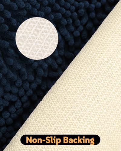 Soft Shaggy Round Toilet Rug U Shaped for Bathroom, Excellent Absorbent Contour Toilet Mat Machine Washable, Non-Slip Microfiber Chenille Bathroom Rugs 24" Navy Blue - color: Navy Blue