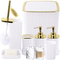 XLHOMO Bathroom Accessories Set - Gorgeous Bathroom Set, 10PC White Bathroom Accessory Set, Toilet Brush, Trash Can, Qtip Holder Dispenser & Soap Dispenser - size: Bath Set, style: White&Gold