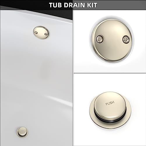All Metal Tip-Toe Bathtub Drain Kit with Two-Hole Overflow Faceplate and Universal Fine/Coarse Thread Assembly, Bath Tub Drain Kit fits All Bathtub -Brushed Nickel - color: Brushed Nickel