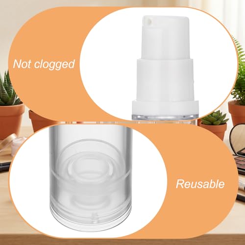 Zhehao 60 Pcs 10 ml Airless Pump Bottle Refillable Plastic Airless Vacuum Dispenser Travel Size Clear Cosmetic Sample Vial Container Jars for Lotion Cream Foundation Liquid Toiletries - size: 10 ml
