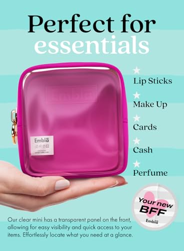 Embla Clear Cosmetic Bag Makeup Case, Clear Zipper Make Up Pouch and Toiletry Travel Tote, Cute Skincare Pouches for Women Girls, Preppy Purse Cosmetic Organizer, Mini Makeup Bags, Fuchsia | Small Pink Clear Nylon/PVC Cosmetic Bag with Zipper, Waterproof