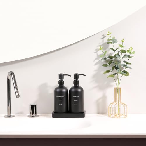 Prus Waso Black Soap Dispenser Bathroom Set, Soap and Lotion Dispenser Set with Stainless Steel Pump, Perfect for Bathroom Decor. (Black) - color: Black Pump & Black Bottle
