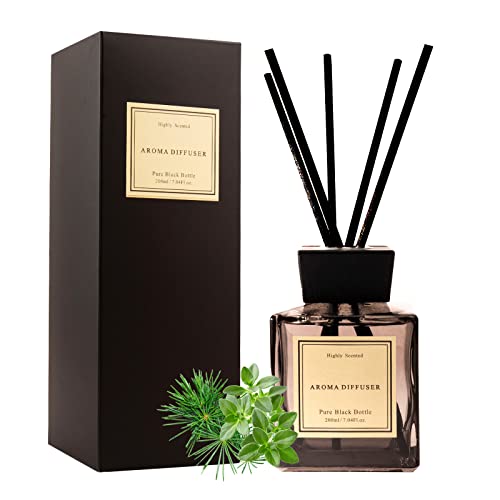 White Musk Cedar Reed Diffuser Freshen Up Your Living Space Transform Your Home with Natural Fragrance Room Scent Diffuser with 5 Diffuser Sticks 7.04 oz - Black
