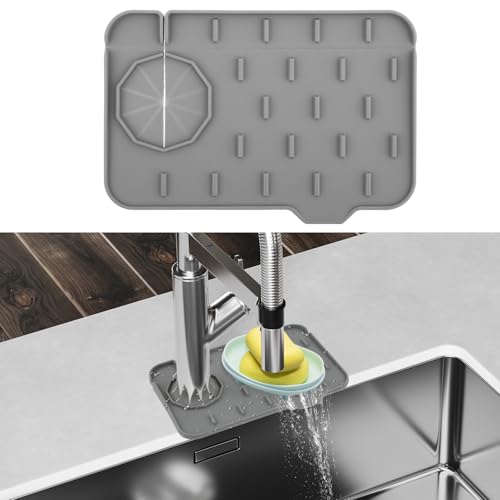 Silicone Faucet Handle Drip Faucet Mat for Kitchen Sink Slope Water Draining Mat Sink Protector Kitchen Sinks Splash Guard Silicone Sponge Holder Soap Dish Pad Tray Draining Mats