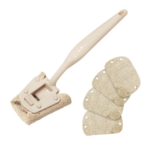 Natural Loofah Sponge with Handle, 5-Piece Replaceable Eco Sponges for Cleaning, Non-Scratch Scrubber for Dishwashing Cookware Pans, Kitchen Eco-Friendly Tools (10)