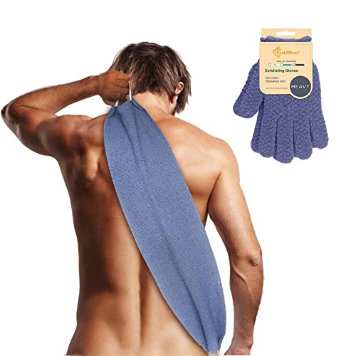 Evridwear Exfoliating Back Scrubber with Handles Two Sides for Body Shower Deep Cleans Skin Massages Invigorating Blood Circulation Men Women One Size (Back Scrubber + Heavy Gloves) - size: Back Scrubber + Heavy Gloves