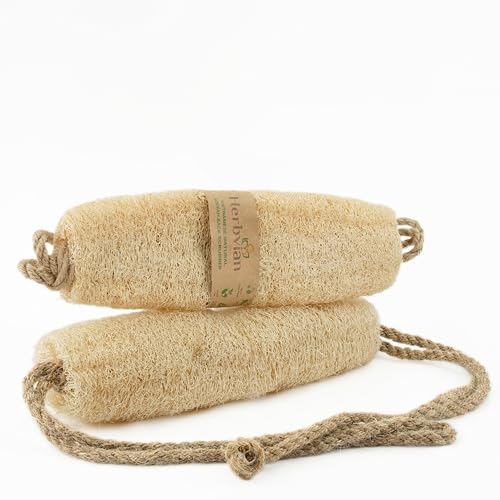 Vietnamese Natural Loofah Back Scrubber - 100% Plant-Based Exfoliation Shower Sponge, Handcrafted Whole Loofah Gourd with Jute Fiber Handle, Suitable for Men & Women (1-Pack)