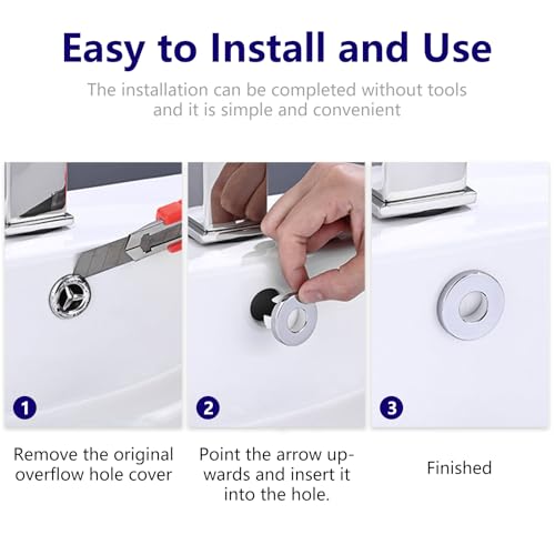 Sink Overflow Drain Cover Ring - Metal Bathroom Sink Drain Cover Round Hole Trim Ring, Anti-odor Basin Vanity Overflow Hole Cap Cover Ring Spillover Hole Insert in Cap (Chrome) - color: Chrome