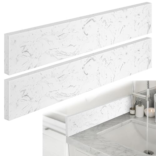 Reallnaive 2 Pcs 22" x 4" Marble Vanity Sidesplash Bathroom Vanity Backsplash Engineered Stone Side Splash for Bathroom Sink Home Decoration (Carrara White)