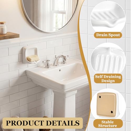 1 Pcs White Vintage Wall Mount Ceramic Soap Dish for Shower Wall, Space-Saving, Retro Ceramic Soap Holder, Self-draining Built-in Holder for Bathroom & Laundry Keep Dish Dry - style: Wall Mount